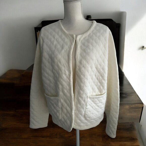 J CREW Cream Off White Quilted Jacket Size Large - Picture 1 of 6